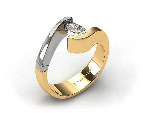 14k Two-Tone White and Yellow Gold Pear Shaped Swirl Tension Setting